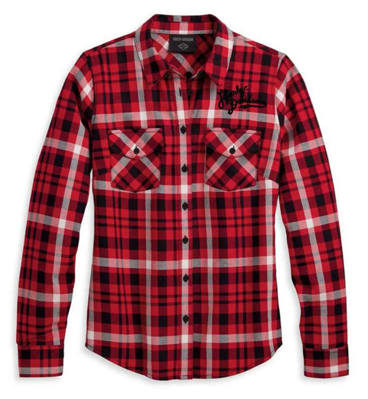 Women's Retro Script Font Flannel Plaid Shirt - 1W