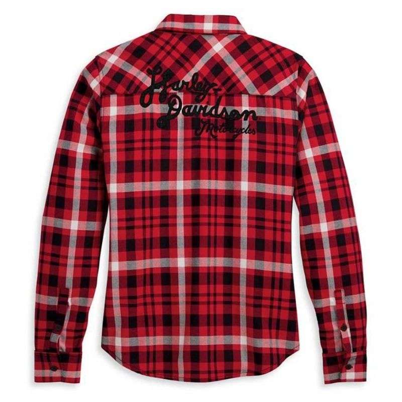 Women's Retro Script Font Flannel Plaid Shirt - XL