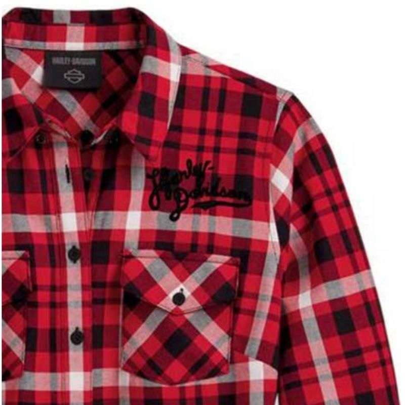 Women's Retro Script Font Flannel Plaid Shirt - XL