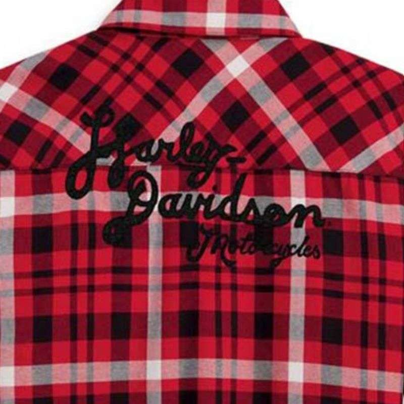 Women's Retro Script Font Flannel Plaid Shirt - XL