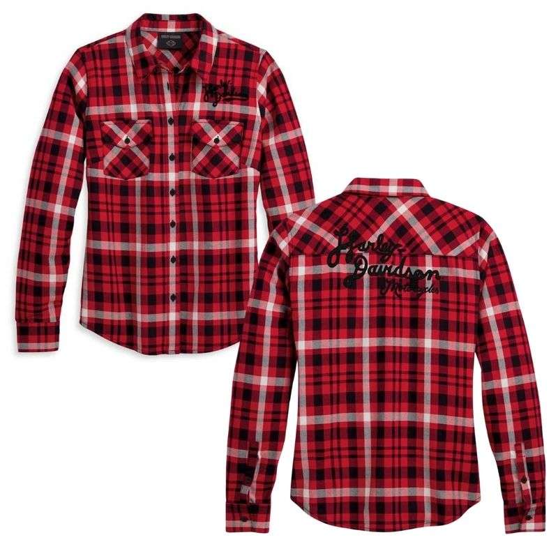 Women's Retro Script Font Flannel Plaid Shirt - XL