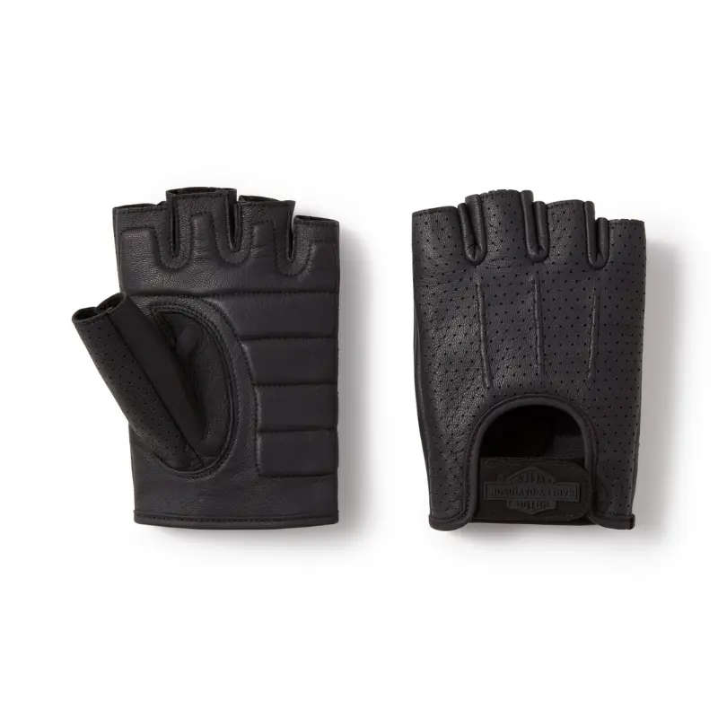 Perforated Fingerless Leather Riding Gloves - M