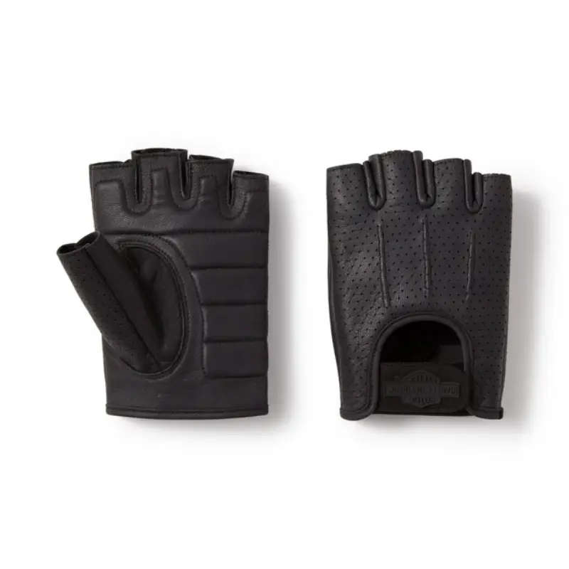 Perforated Fingerless Leather Riding Gloves - L