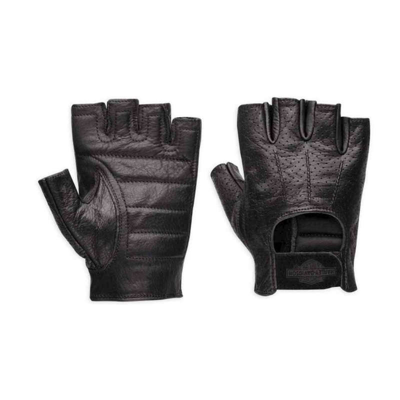 Perforated Fingerless Leather Riding Gloves - L