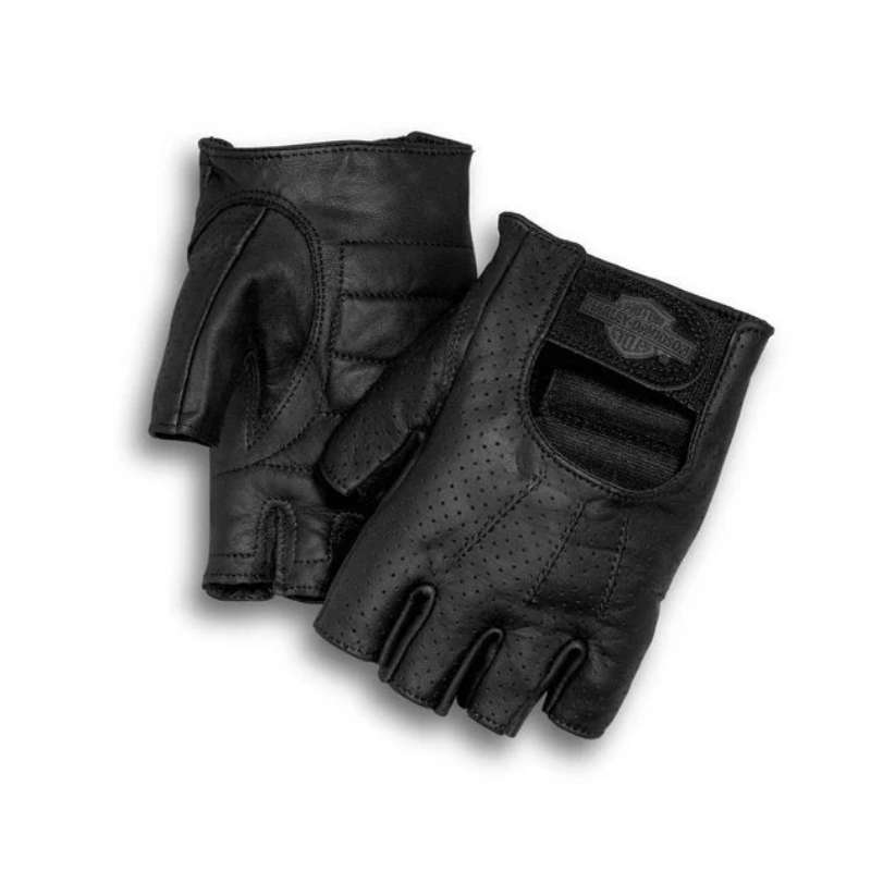 Perforated Fingerless Leather Riding Gloves - L