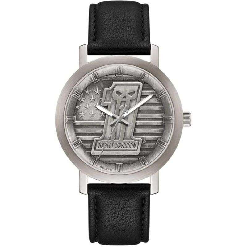 Mens #1 Skull Stars & Stripes Watch W/Leather Strap