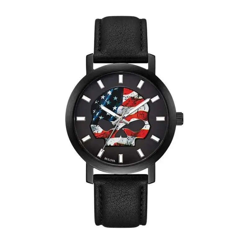 Mens American Flag Willie G Skull Watch W/ Leather Strap