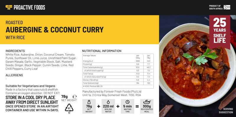 Freeze-dried Roasted Aubergine Coconut Curry with Rice (300g)