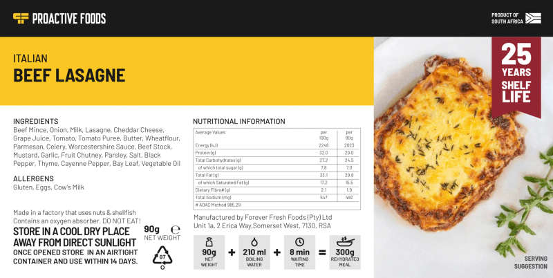 Freeze-dried Italian Beef Lasagne (300g)
