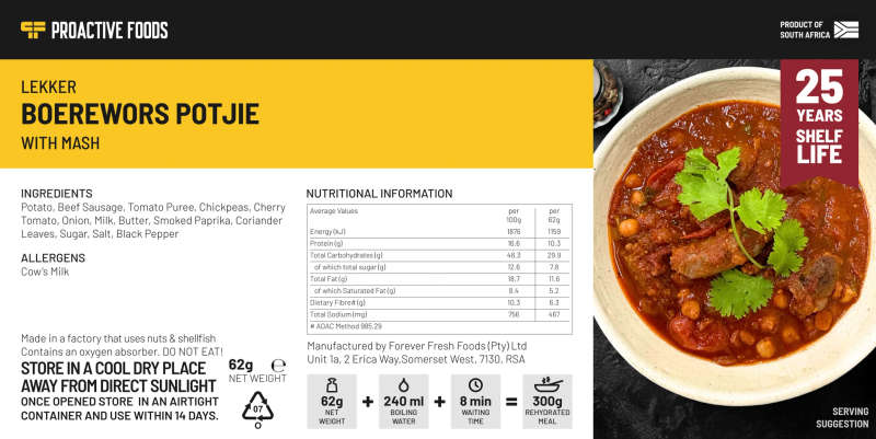 Freeze-dried Lekker Boerewors Potjie with Mash (300g)