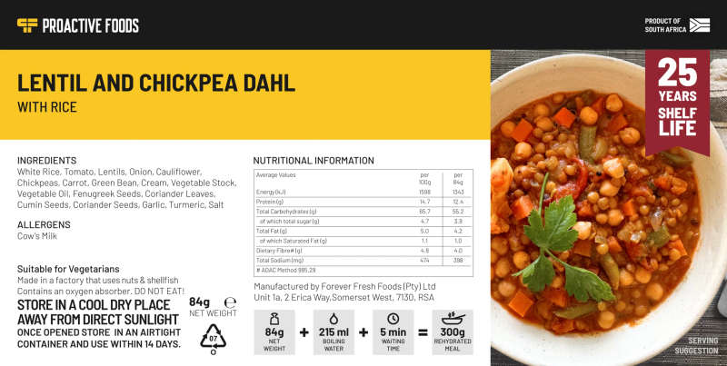 Freeze-dried Lentil and Chickpea Dahl with Rice (300g)