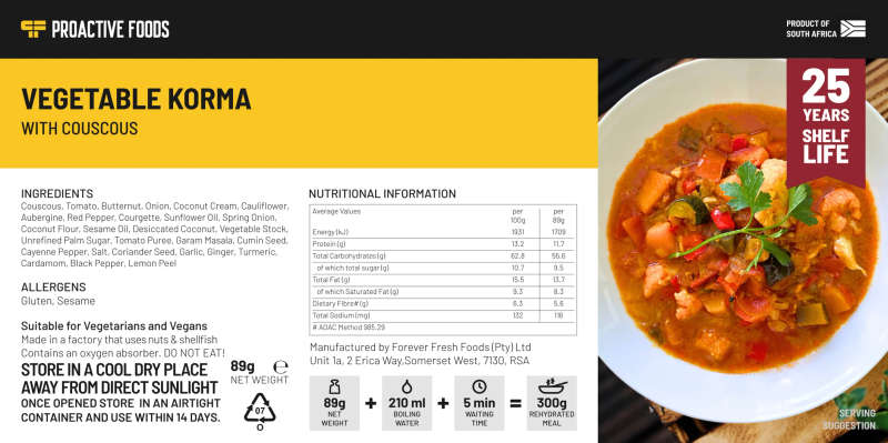 Freeze-dried Vegetable Korma with Couscous (300g)