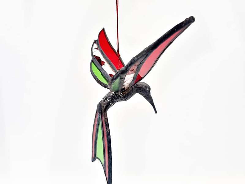 Stained Glass Red Humming Bird (16cm)