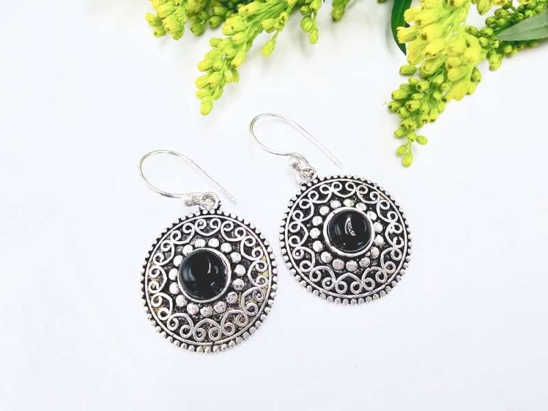 Bohemian Gemstone Earrings Black Onyx