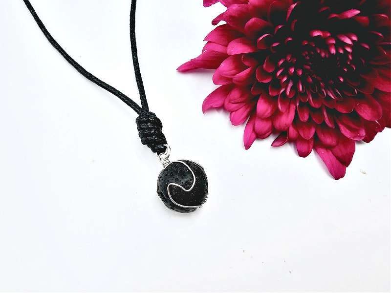 Lava Stone Necklace Wire Wrapped