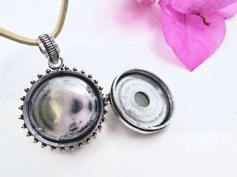 Rainbow Moonstone Round Locket Necklace (Opens)
