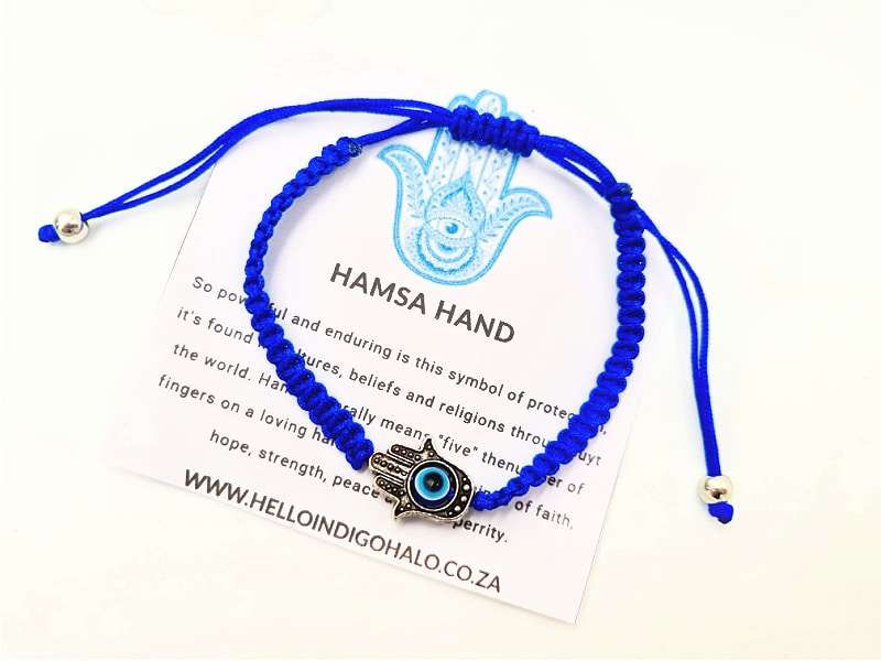 Hamsa Hand Evil Eye Macrame Bangle (Blue)