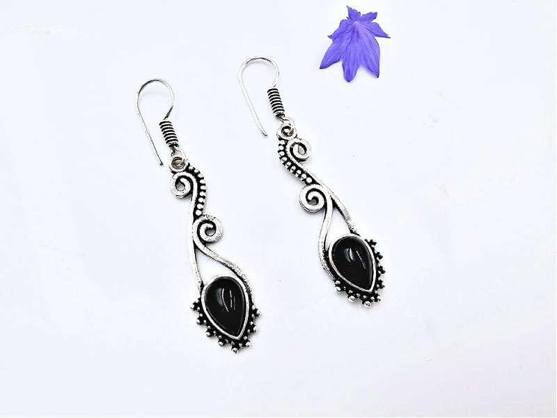 Indian Swirl Earrings Black Onyx