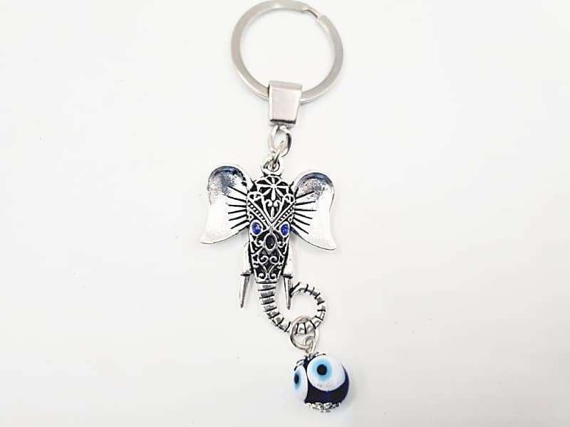 Elephant &amp; Evil Eye Bead Keyring