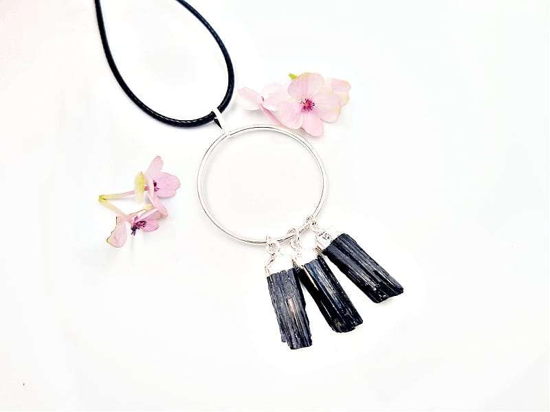 Raw Black Tourmaline Necklace Round