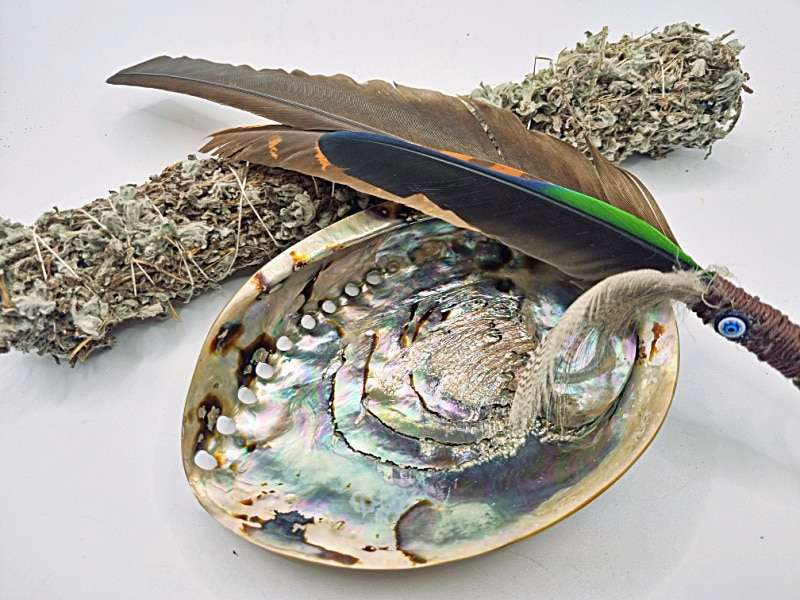 Impepho Smudge, Abalone &amp; Feather Combo