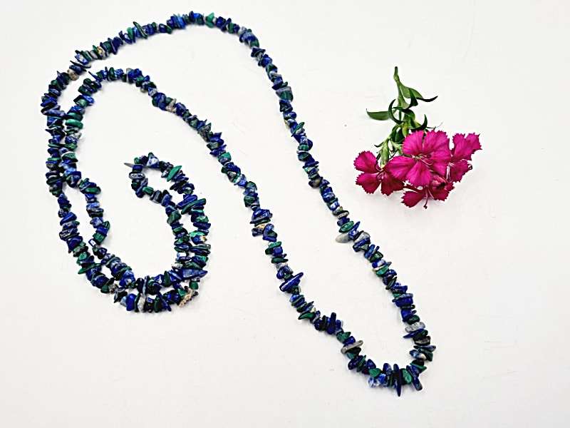 Necklace Stone Chips Green Malachite &amp; Lapis Lazuli