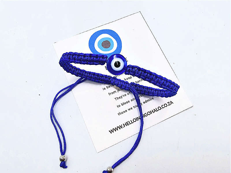Evil Eye Macrame Bangle (Blue)