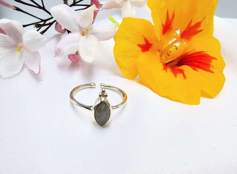 Labradorite Diamond Circle Ring (925 Silver)