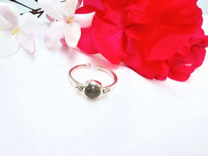 Labradorite Round Ring With Circles (925 Silver