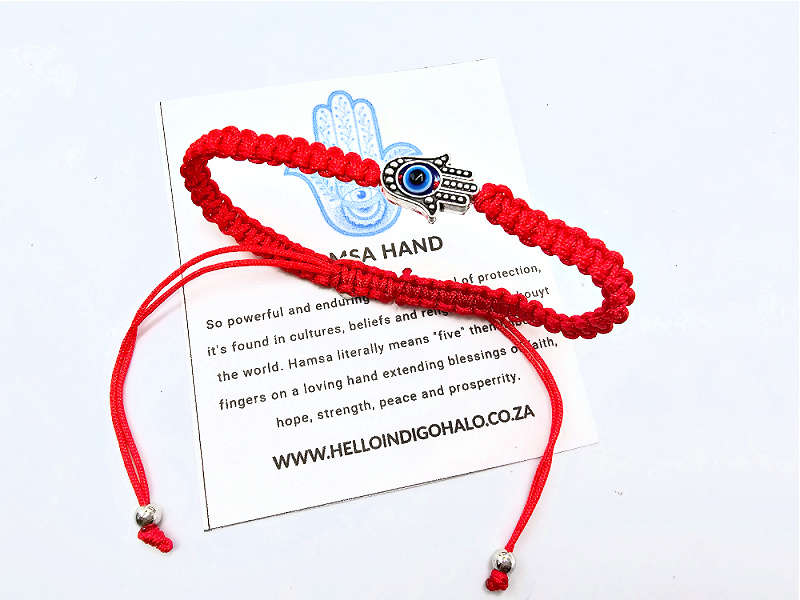 Hamsa Hand Evil Eye Macrame Bangle (Red)