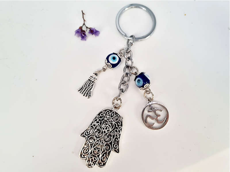 Large Hamsa Hand &amp; OM Key Ring