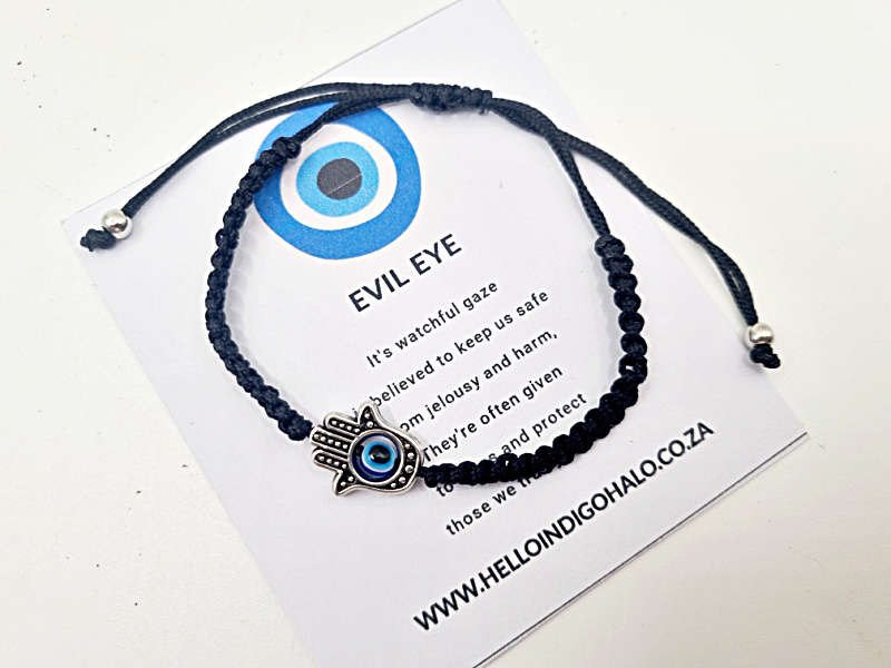 Hamsa Hand Evil Eye Macrame Bangle (Black)
