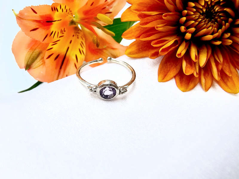 Amethyst Ring Round &amp; Circles A (925 Silver)