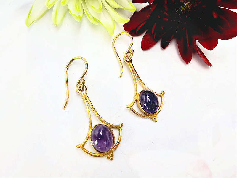 Earrings Amethyst Wide Drop (Brass)
