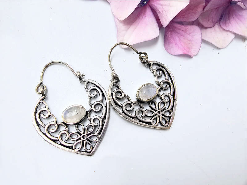 Moonstone Earrings Teardrop Flower
