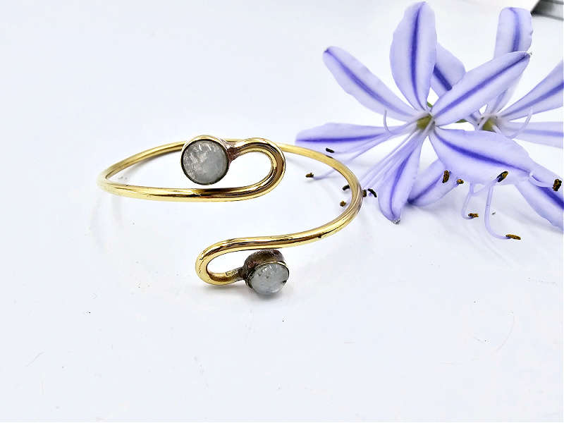 Double Spiral Moonstone Bangle (Brass)