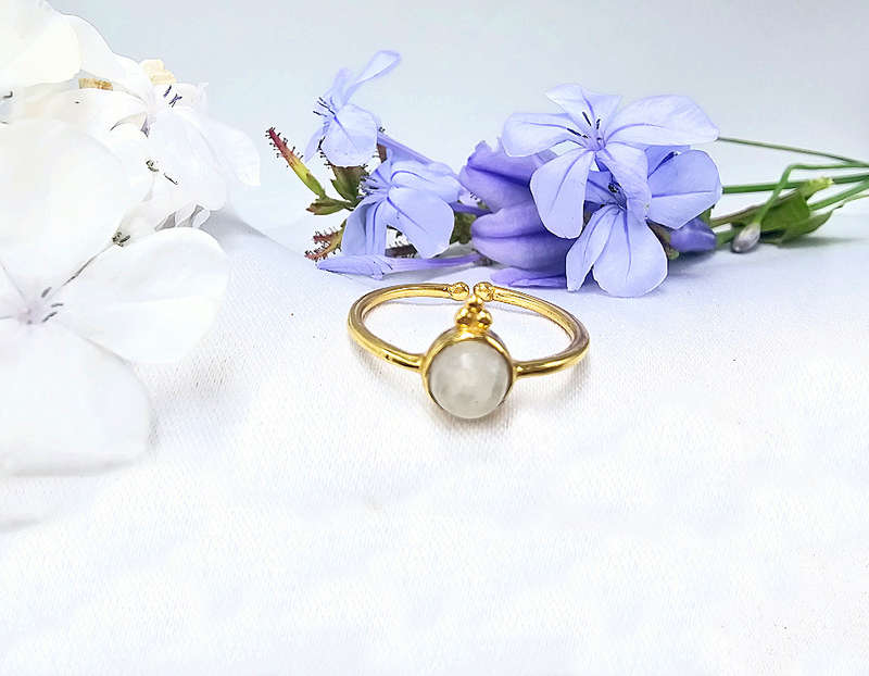 Brass Moonstone Round Dots Ring (Adjustable)
