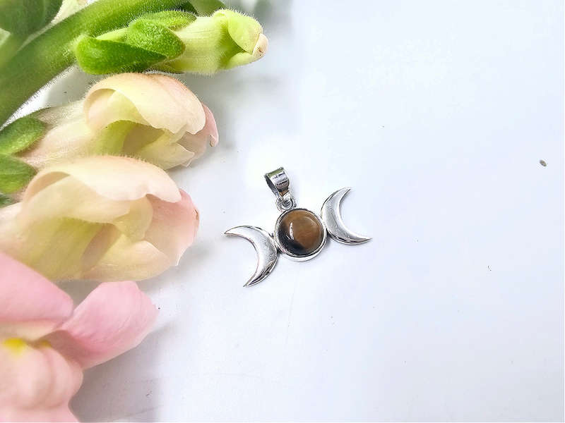 Triple Moon Tigers Eye Pendant (925 Silver)