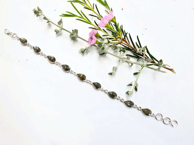 Labradorite Tear Links Bracelet (925 Silver)