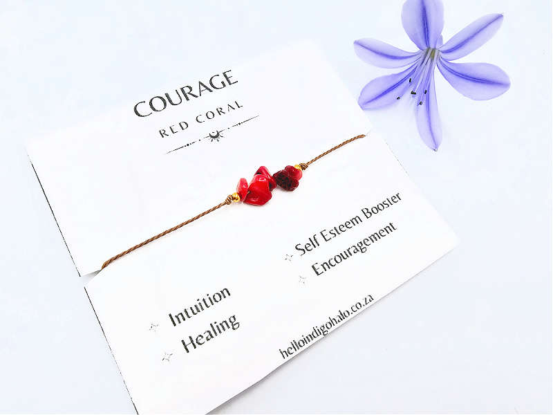 Red Coral Stone Chip Bangle (Courage)