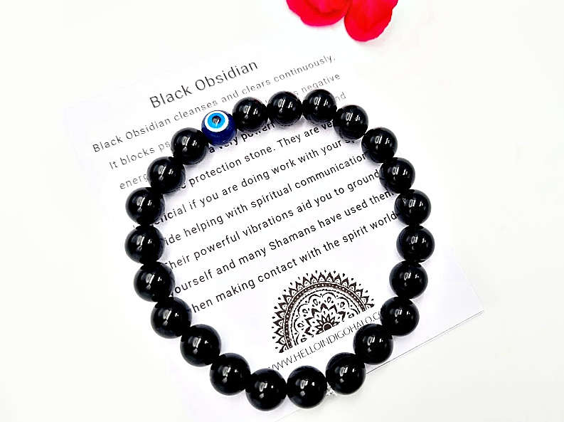 Evil Eye Black Obsidian Protection Bangle (8mm)