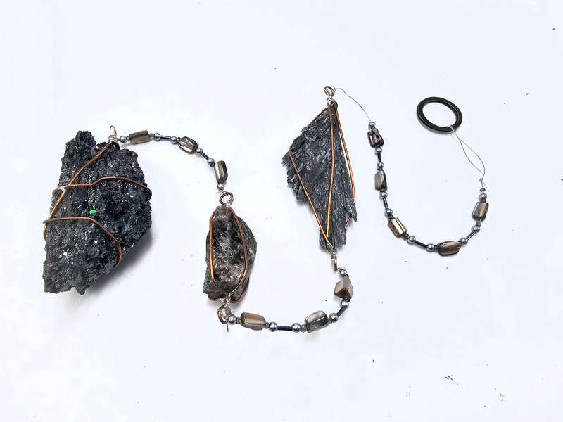 Kyanite, Smoky Quartz &amp; Carborundum Crystal Mobile (85cm)