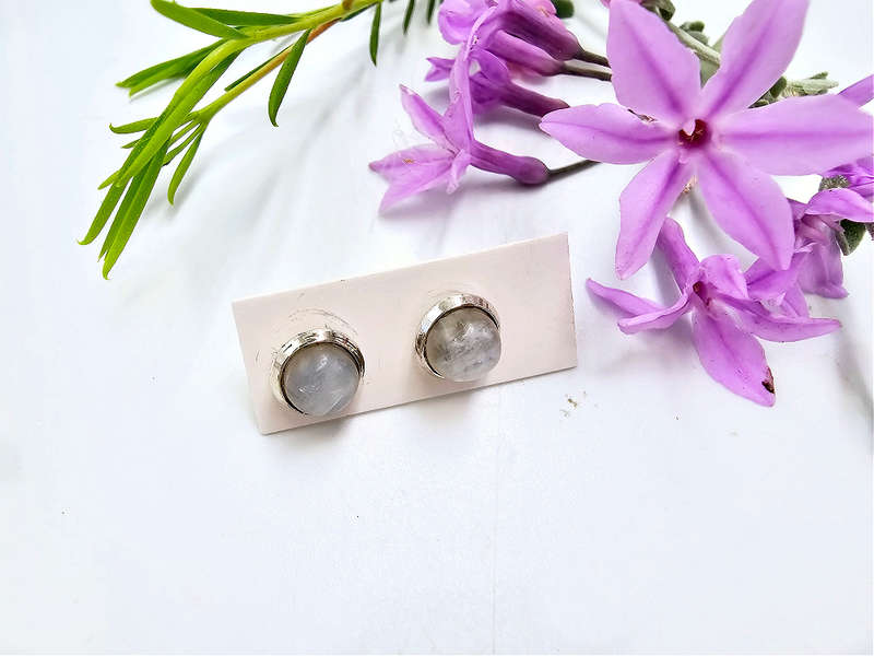 Round Moonstone Earrings (925 Silver)