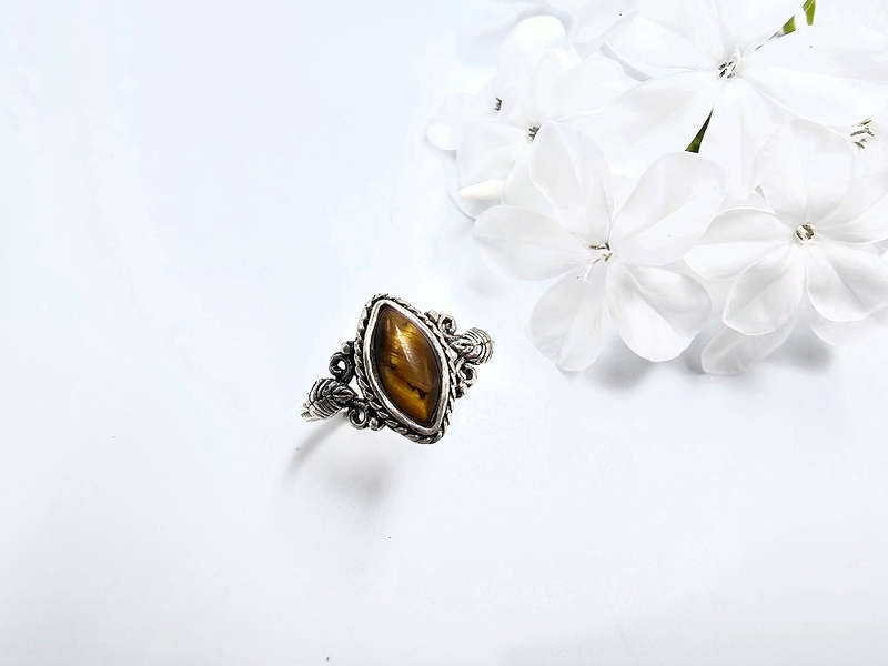 Tigers Eye Diamond Vintage Ring (925 Silver)