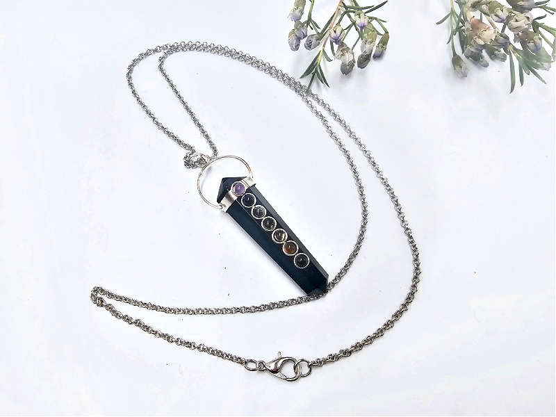 Black Obsidian Chakra Necklace
