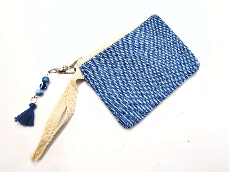 Purse Blue Plain With Evil Eye Charm