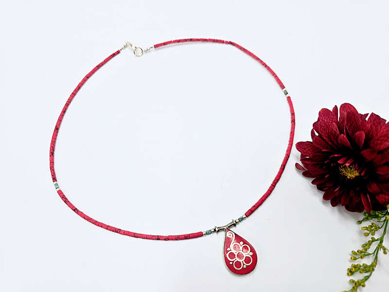 Tibetan Necklace Flower Drop Red