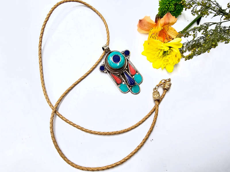 Tibetan Necklace Hamsa Hand Large