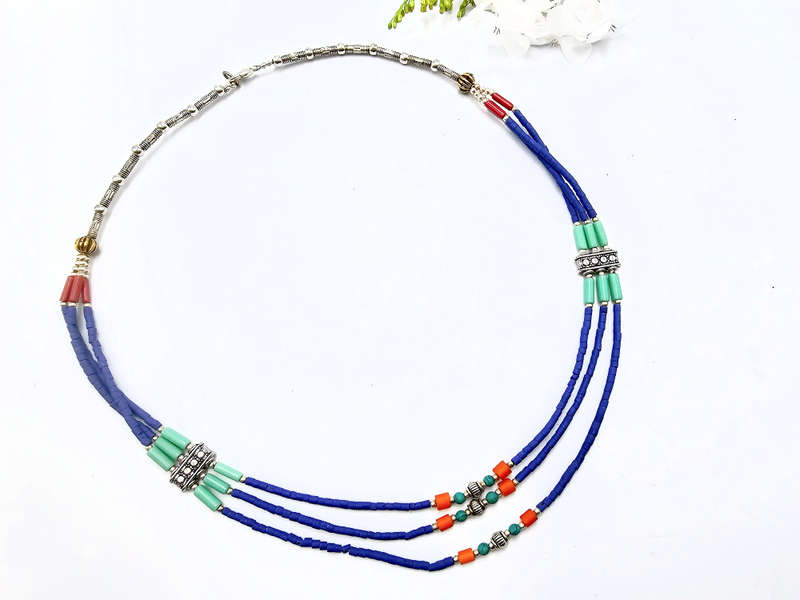 Tibetan Necklace Three Tier - Blue