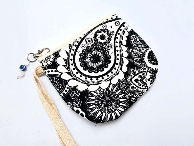 Black &amp; White Flower Purse &amp; Eye Charm